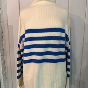 KULE Cream and Blue Striped Turtleneck Sweater